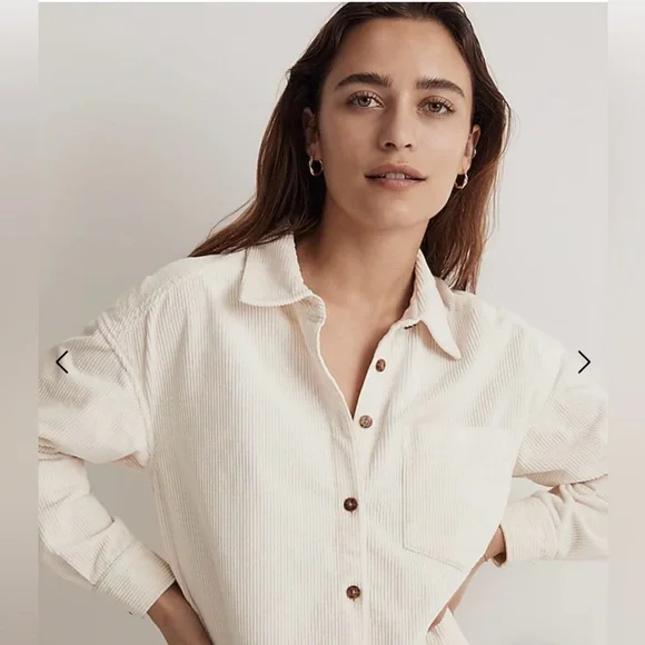 MADEWELL Mini Shirtdress, Corduroy, White/Cream, XXS - Picture 2 of 13